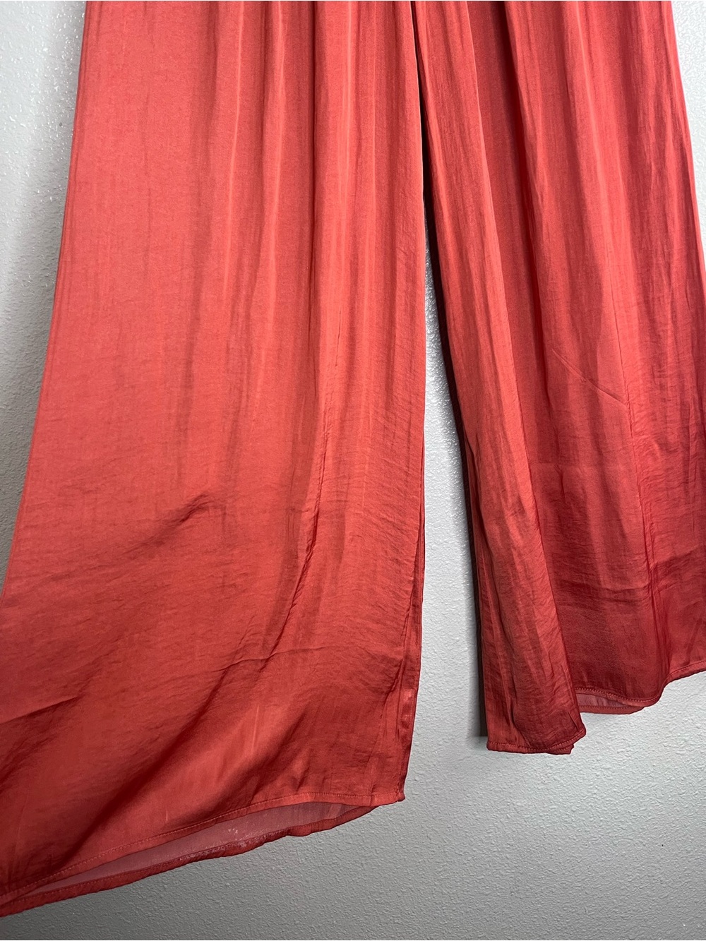 Zara Sz XS Rust Boho Pleated Satin Wide-Leg Pants - Picture 16 of 16